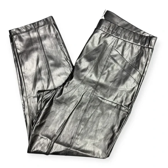 Halston Womens Faux Leather Pants Black High Waisted Elastic Waist Pockets - Picture 3 of 11